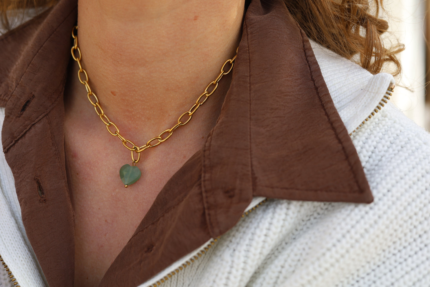 BELOVED KETTING - dames rvs edelsteen ketting - aventurijn - naturel roze jade - labradoriet